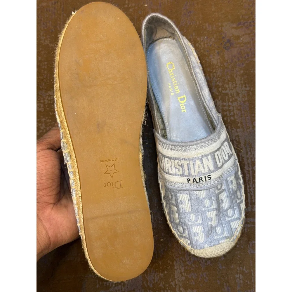 Christian Dior Granville Grey Oblique Embroidered Espadrilles Flats 40D CA0120